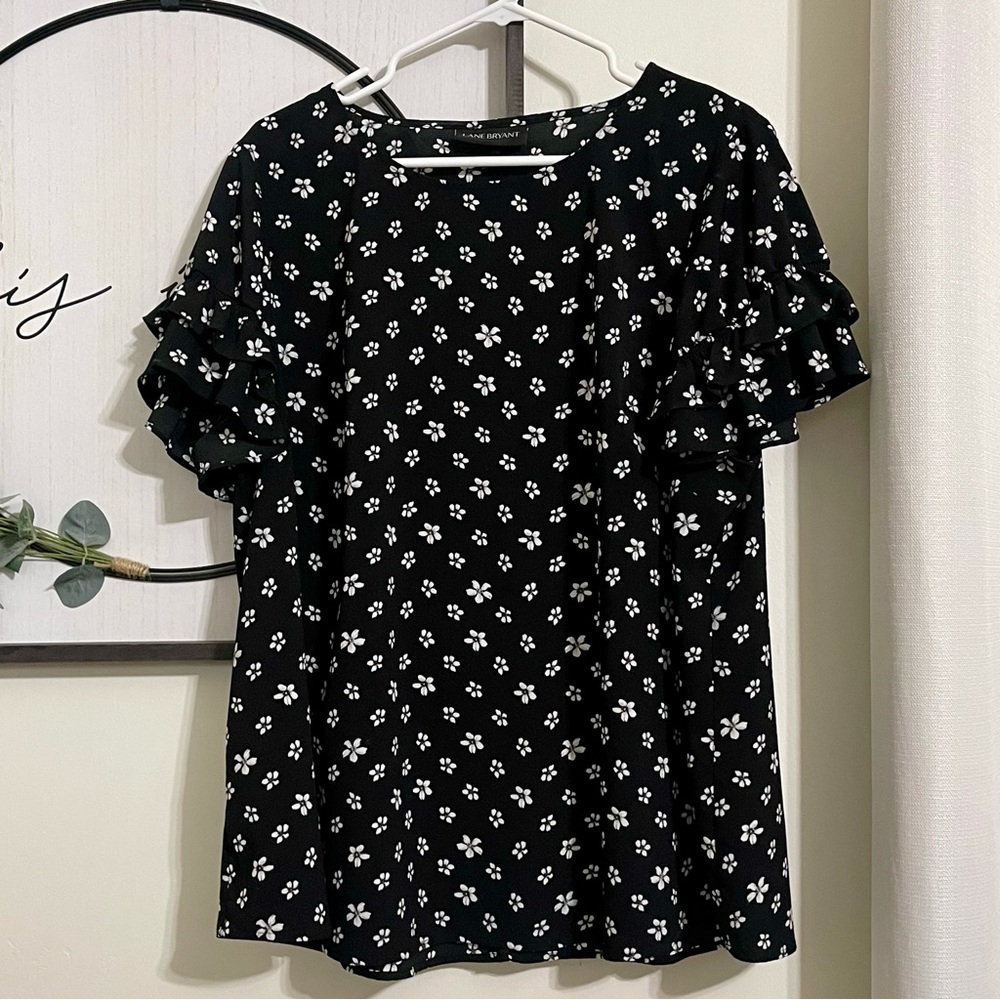 Lane Bryant Floral Ruffle Sleeve Top